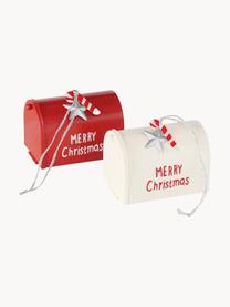 Décorations de sapin de Noël Santa's Mailbox, 4 élém., Métal, laqué, polyester, Rouge, blanc, argenté, larg. 9 x haut. 7 cm