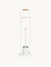 WC-papierhouder Barbican met toiletborstel, Metaal, gelakt rubberhout, Wit, rubberhoutkleurig, B 18 cm x H 72 cm