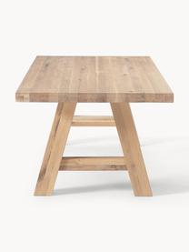 Mesa de comedor de madera de roble Ashton, tamaños diferentes, Madera maciza de roble ligeramente barnizada. 
100% madera procedente de silvicultura sostenible 

Este producto está hecho de madera de origen sostenible y con certificación FSC®., Madera de roble clara barnizada, An 220 x F 100 cm