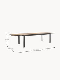 Table de jardin extensible Belmar, 220 - 340 x 100 cm, Aluminium, revêtement par poudre, Anthracite, aspect bois, larg. 220 - 340 x prof. 100 cm