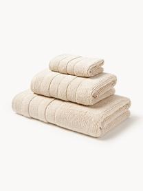 Lot de serviettes de bain avec bordure décorative Luxe, set de tailles variées, Beige clair, 3 éléments (1 serviette invité, 1 serviette de toilette et 1 drap de bain)