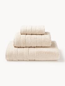 Lot de serviettes de bain avec bordure décorative Luxe, set de tailles variées, Beige clair, 3 éléments (1 serviette invité, 1 serviette de toilette et 1 drap de bain)