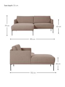 Kleine hoekbank Fluente, Bekleding: 100% polyester De duurzam, Frame: massief grenenhout, FSC-g, Poten: metaal, gepoedercoat, Geweven stof taupe, B 198 x D 152 cm, hoekdeel links