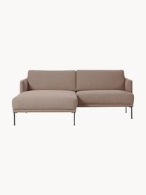 Kleine hoekbank Fluente, Bekleding: 100% polyester De duurzam, Frame: massief grenenhout, FSC-g, Poten: metaal, gepoedercoat, Geweven stof taupe, B 198 x D 152 cm, hoekdeel links
