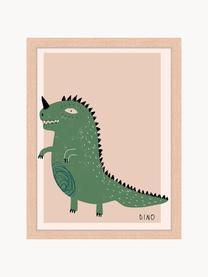 Ingelijste digitale print Dino, Lijst: beukenhout FSC-gecertific, Licht hout, perzik, groen, B 33 x H 43 cm