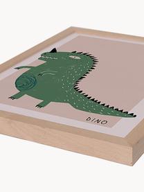 Gerahmter Digitaldruck Dino, Rahmen: Buchenholz, Bild: Digitaldruck auf Papier, , Front: Acrylglas Dieses Produkt , Helles Holz, Peach, Grün, B 33 x H 43 cm