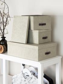 Opbergdozen Inge, set van 3, Handvatten: leer, Lichtbeige, bruin, Set met verschillende formaten