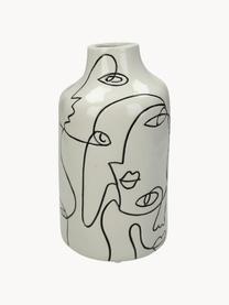Design-Vase Faces aus Steingut, Steingut, Off White, Schwarz, Ø 11 x H 21 cm