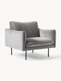 Fluwelen fauteuil Moby, Bekleding: fluweel (hoogwaardig poly, Frame: massief grenenhout, Poten: gepoedercoat metaal, Fluweel grijs, B 90 x D 90 cm