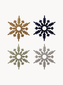 Adornos navideños irrompibles Snowflakes, 4 uds., Plástico, poliéster, Mostaza, azul oscuro, verde menta, gris, Ø 15 x Al 15 cm