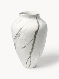 Handgefertigte Vase Latona, H 41 cm, Steingut, Weiss, Grau, marmoriert, matt, Ø 27 x H 41 cm