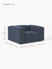 Fauteuil Lennon, Tissu bleu foncé, larg. 130 x prof. 101 cm