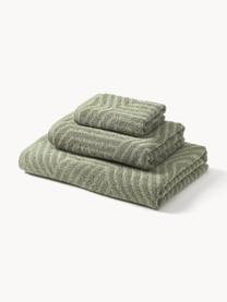 Set de toallas Fatu, tamaños diferentes, Tonos de verde oliva, Set de 3 (toalla tocador, toalla lavabo y toalla de ducha)