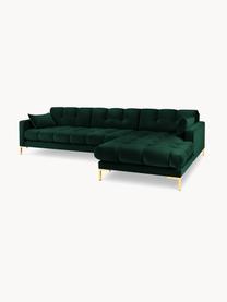 Sofa narożna z aksamitu Mamaia (5-osobowa), Tapicerka: 100% aksamit poliestrowy , Butelkowozielony aksamit, S 293 x G 185 cm, prawostronna