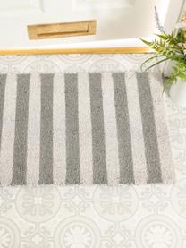 Felpudo Grey Stripes, Parte superior: fibras de coco, Parte trasera: PVC, Gris, blanco, An 45 x L 75 cm