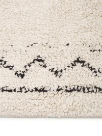 Handgetuft katoenen vloerkleed Fionn met franjes, 100% katoen, Lichtbeige, zwart, B 80 x L 150 cm (maat XS)