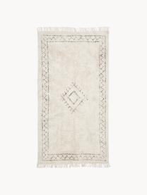 Handgetuft katoenen vloerkleed Fionn met franjes, 100% katoen, Lichtbeige, zwart, B 80 x L 150 cm (maat XS)