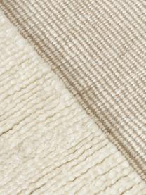 Handgeweven vloerkleed Laine met hoog-laag patroon en franjes, 57% wol (RWS-gecertificeerd), 35% jute, 8% katoen, Beige, crèmewit, B 160 x L 230 cm (maat M)