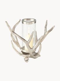 Windlicht Antlers, Windlicht: Aluminium, Transparent, Silberfarben, B 33 x H 25 cm