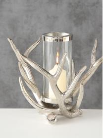 Lantaarn Antlers, Windlicht: aluminium, Transparant, zilverkleurig, B 33 cm x H 25 cm