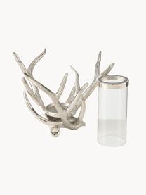 Windlicht Antlers, Windlicht: Aluminium, Transparent, Silberfarben, B 33 x H 25 cm