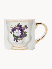 Design Porzellan-Tasse Granny, Porzellan, Off White, Lila, Ø 8 x H 7 cm, 200 ml