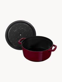 Kulatý pekáč z litiny La Cocotte, Smaltovaná litina, Vínově červená, stříbrná, Ø 24 cm, V 15 cm