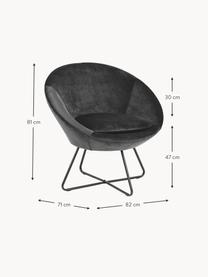 Fauteuil cocktail en velours Center, Velours gris foncé, larg. 82 x prof. 71 cm