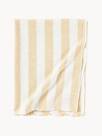 Nappe à rayures Strip, 100 % coton, Blanc, jaune pâle, 6-8 personnes (long. 200 x larg. 140 cm)