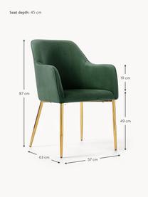 Fluwelen fauteuil Ava in donkergroen, Bekleding: fluweel (100% polyester), Poten: gegalvaniseerd metaal, Fluweel donkergroen, B 57 x D 62 cm