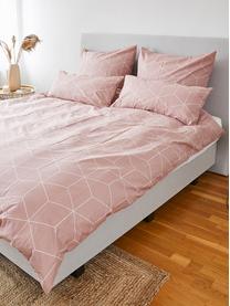 Housse de couette en coton Lynn, Vieux rose, blanc crème, larg. 140 x long. 200 cm