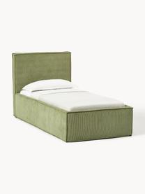 Cama tapizada de pana Dream, Tapizado: pana (92% poliéster, 8% p, Cuerpo: madera de pícea maciza, a, Pana verde oliva, An 90 x L 200 cm