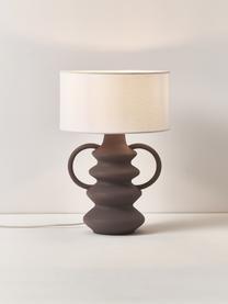 Lámpara de mesa con forma orgánica Luvi, Pantalla: lino, Cable: cubierto en tela, Blanco crema, marrón, Ø 32 x Al 47 cm