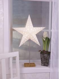 Lichtobject Star, met stekker, Lampenkap: papier, Lampvoet: eikenhout, Stang: gecoat metaal, Wit, helder hout, B 43 x H 65 cm