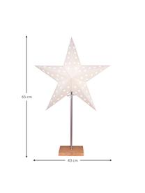 Lichtobject Star, met stekker, Lampenkap: papier, Lampvoet: eikenhout, Stang: gecoat metaal, Wit, helder hout, B 43 x H 65 cm
