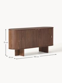 Credenza in legno con angoli arrotondati Zumi, Legno di noce laccato, Larg. 160 x Alt. 75 cm