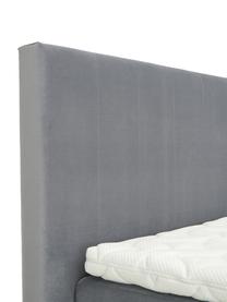 Premium Samt-Boxspringbett Lacey, Matratze: 7-Zonen-Taschenfederkern , Füße: Massives Buchenholz, lack, Dunkelgrau, 140 x 200 cm