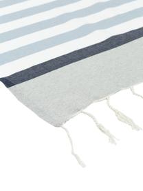 Pruhovaná plážová osuška so strapcami Arcachon, 100 %  bavlna, Svetlosivá, biela, tóny modrej, Š 100 x D 200 cm