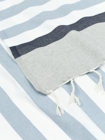 Fouta rayé à franges Arcachon, 100 % coton, Gris clair, blanc, tons bleus, larg. 100 x long. 200 cm