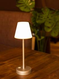 Mobile dimmbare LED-Außentischlampe Lola mit Touch-Funktion, Lampenschirm: Polypropylen, Lampenfuß: Metall, beschichtet, Weiß, Goldfarben, Ø 11 x H 32 cm