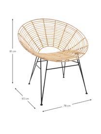 Sedia in rattan Loungue, Seduta: rattan, Struttura: metallo rivestito, Beige, nero, Larg. 78 x Prof. 65 cm