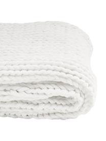 Handgemaakte dikke deken Adyna in wit, 100% polyacryl, Crèmewit, B 130 x L 170 cm