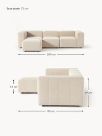 Modulares Bouclé-Sofa Lena (4-Sitzer) mit Hocker, Bezug: Bouclé (93 % Polyester, 6, Gestell: Kiefernholz, Schichtholz,, Füße: Kunststoff, Bouclé Hellbeige, B 284 x T 181 cm