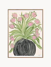 Poster Tulips 1, Beige chiaro, verde- e tonalità rosa, Larg. 30 x Alt. 42 cm