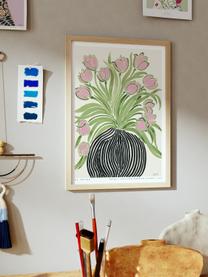 Plakat Tulips 1, Jasny beżowy, odcienie zielonego, odcienie różowego, S 30 x W 42 cm