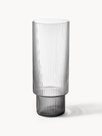 Verres à longdrink striés soufflés bouche Ripple, 4 pièces, Verre, soufflé bouche, Gris, transparent et haute brillance, Ø 6 x haut. 14 cm, 300 ml