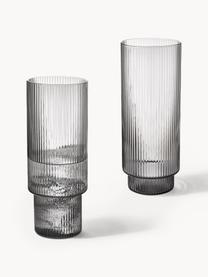 Verres à longdrink striés soufflés bouche Ripple, 4 pièces, Verre, soufflé bouche, Gris, transparent et haute brillance, Ø 6 x haut. 14 cm, 300 ml