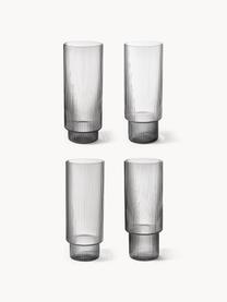 Verres à longdrink striés soufflés bouche Ripple, 4 pièces, Verre, soufflé bouche, Gris, transparent et haute brillance, Ø 6 x haut. 14 cm, 300 ml