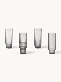 Mundgeblasene Longdrinkgläser Ripple mit Rillenrelief, 4er-Set, Glas, mundgeblasen, Grau, transparent und glänzend, Ø 6 x H 14 cm, 300 ml