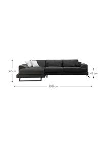 Sofa narożna Frido (4-osobowa), Tapicerka: 100% poliester, Stelaż: drewno brzozowe, płyta wi, Nogi: metal powlekany, Antracytowy, S 308 x G 190 cm